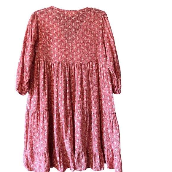 Scandal Pink Floral Print Tiered Tassel Tie Neck Long Sleeve Dress Size S - Picture 6 of 9